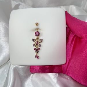 Pink butterfly belly ring